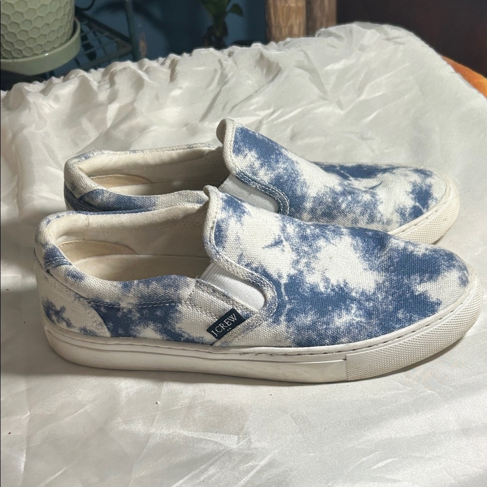 J.Crew Canvas Blue Tie Dyed Fabric Slip On Sneakers